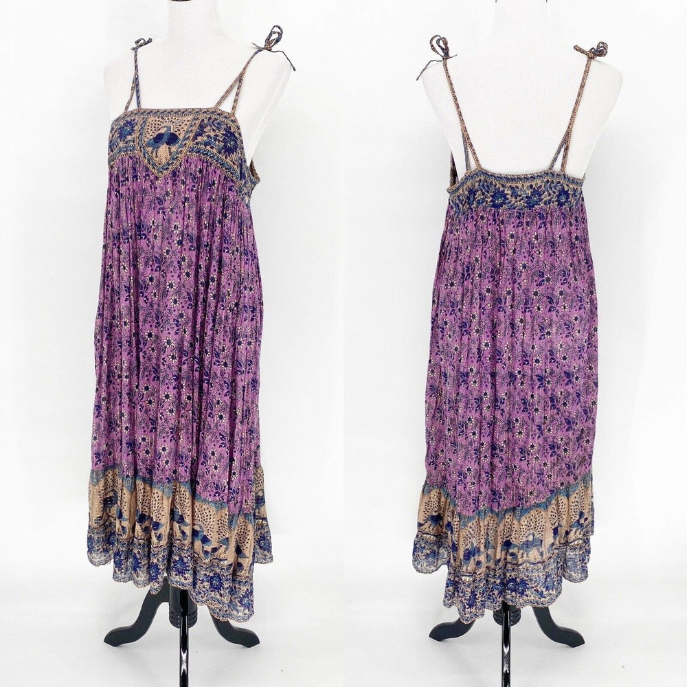 Vintage Starina 1970s Boho Hippie Purple Metallic Maxi Dress Medium Purple